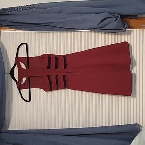 Maroon red cocktail dress with back horizontal cut out